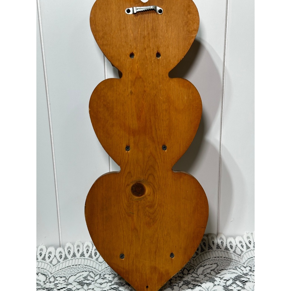 Vintage Wooden Triple Heart Wall Shelf Rustic Country Farmhouse Decor 3 Tier - Picture 2 of 2
